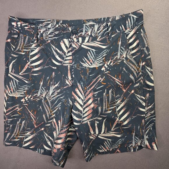 All in Motion Shorts Mens Medium Blue Palm Leaf Print Stretch Golf Zip Pocket - Picture 1 of 10